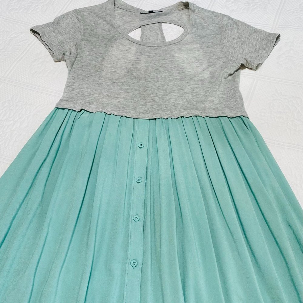 Anthropologie Funktional Grey & Sage Green Open Back Dress, M